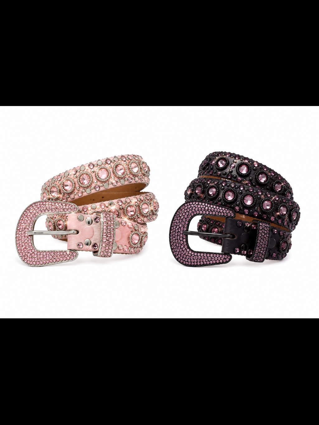 2 Kippy's Pink And Black Studded Belts Real Genuine Leather Size 30 Small